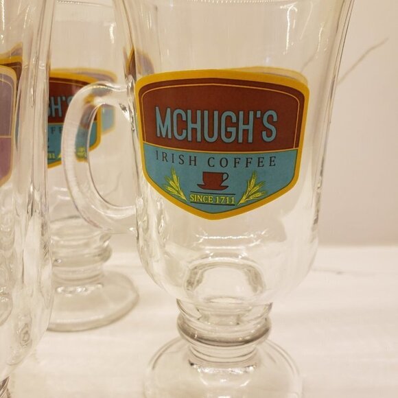 SET of 5 Irish Coffee Clear Glasses with logo Handle 2" Stem - Picture 8 of 14